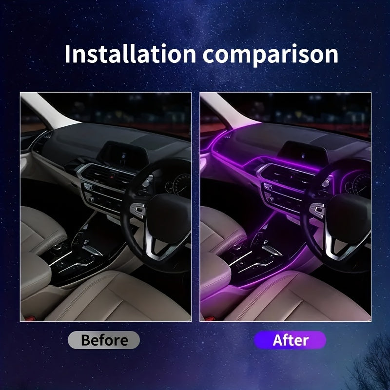 196.85inch Car Environment El Wire LED USB Flexible Neon Interior Lights Set RGB Lighting for Vehicle Decorative Accessories