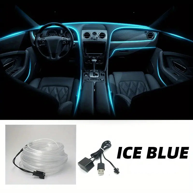 196.85inch Car Environment El Wire LED USB Flexible Neon Interior Lights Set RGB Lighting for Vehicle Decorative Accessories