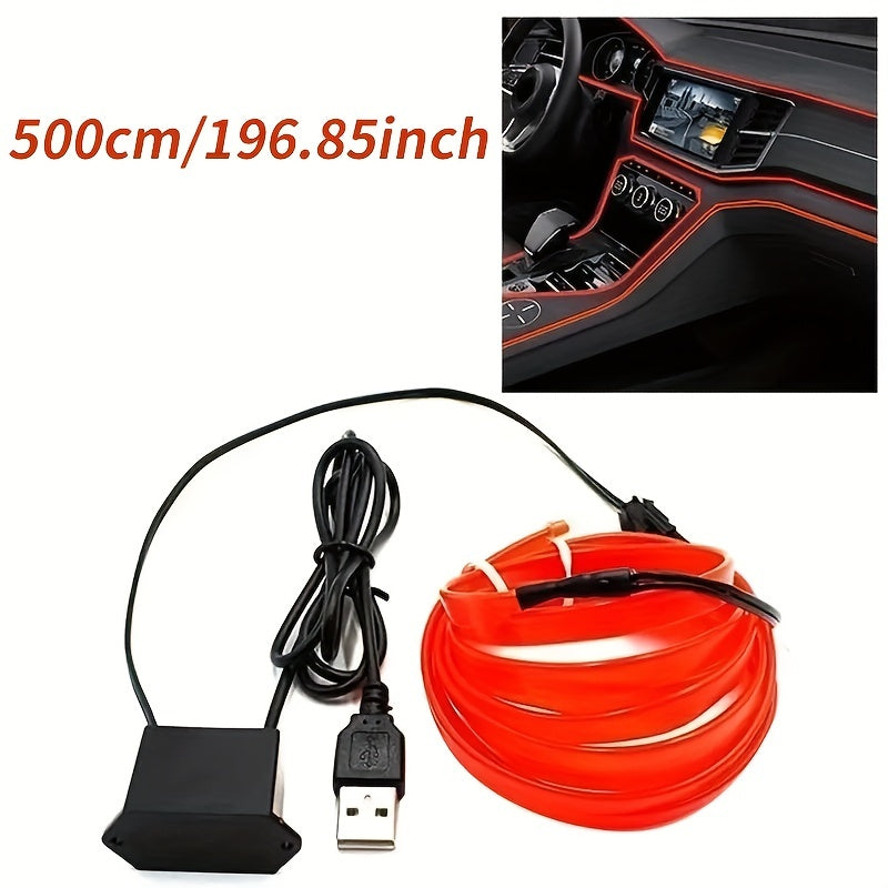 196.85inch Car Environment El Wire LED USB Flexible Neon Interior Lights Set RGB Lighting for Vehicle Decorative Accessories