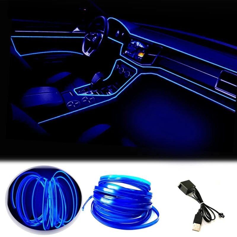 196.85inch Car Environment El Wire LED USB Flexible Neon Interior Lights Set RGB Lighting for Vehicle Decorative Accessories