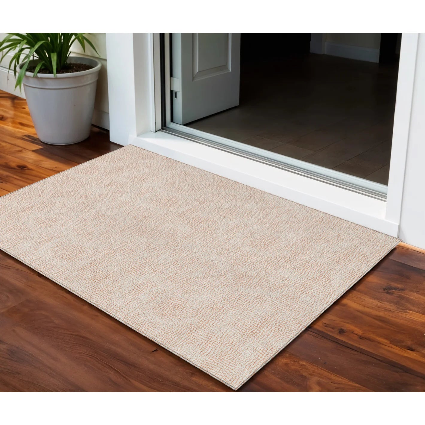 Homeroots 3' X 5' Peach And Beige Geometric Washable Indoor Outdoor Area Rug
