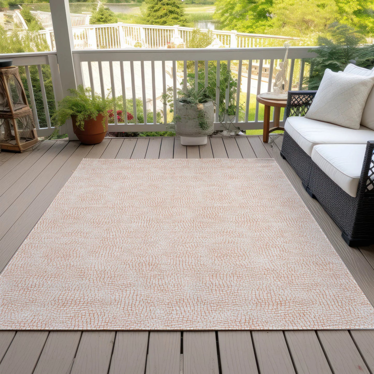 Homeroots 3' X 5' Peach And Beige Geometric Washable Indoor Outdoor Area Rug