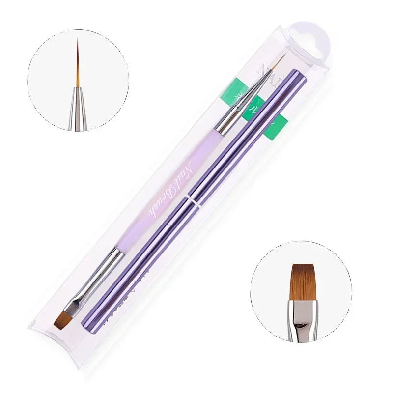 Dual End Nail Art Brush Sandalwood Lines Drawing Color Painting Phototherapy Gradient Sweeping Pen Nail Brushes Manicure Tools