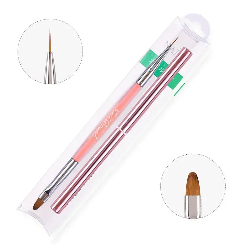 Dual End Nail Art Brush Sandalwood Lines Drawing Color Painting Phototherapy Gradient Sweeping Pen Nail Brushes Manicure Tools