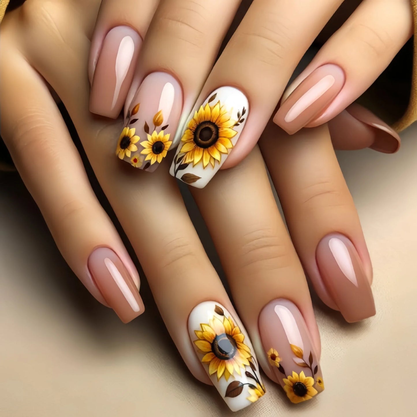 24Pcs White Fashion Short Square Press on Nails Wearable with French Ink Wash Fresh Nails Set Chinese Style False Nail Tips Art