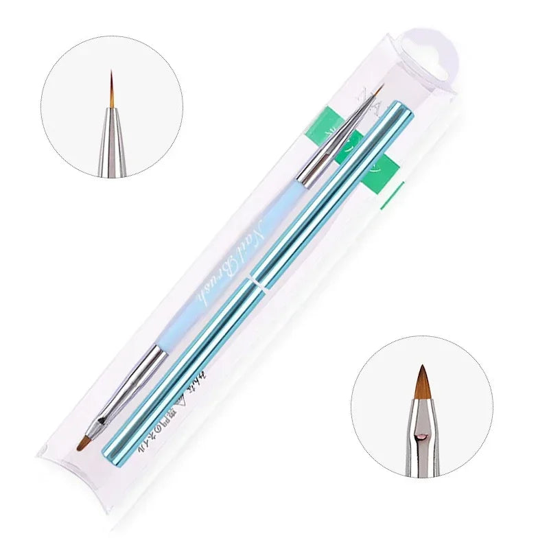 Dual End Nail Art Brush Sandalwood Lines Drawing Color Painting Phototherapy Gradient Sweeping Pen Nail Brushes Manicure Tools