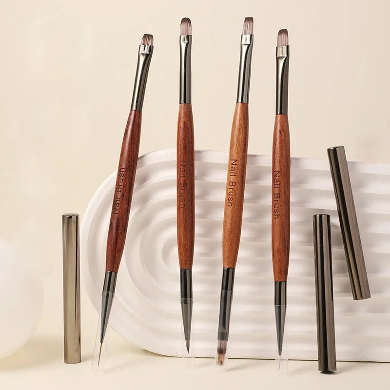 Dual End Nail Art Brush Sandalwood Lines Drawing Color Painting Phototherapy Gradient Sweeping Pen Nail Brushes Manicure Tools