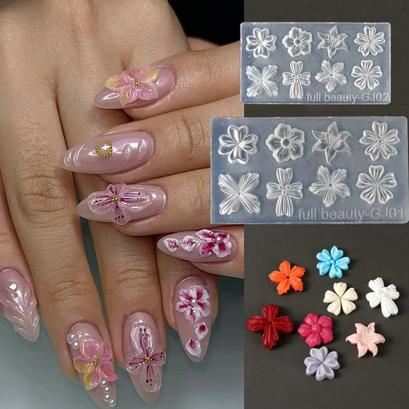 Spring Flower Petals Silicone Nail Mold Three-dimensional Floral DIY Design Manicure Template Carving Nail Art Stencil Tools