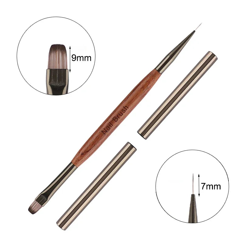 Dual End Nail Art Brush Sandalwood Lines Drawing Color Painting Phototherapy Gradient Sweeping Pen Nail Brushes Manicure Tools