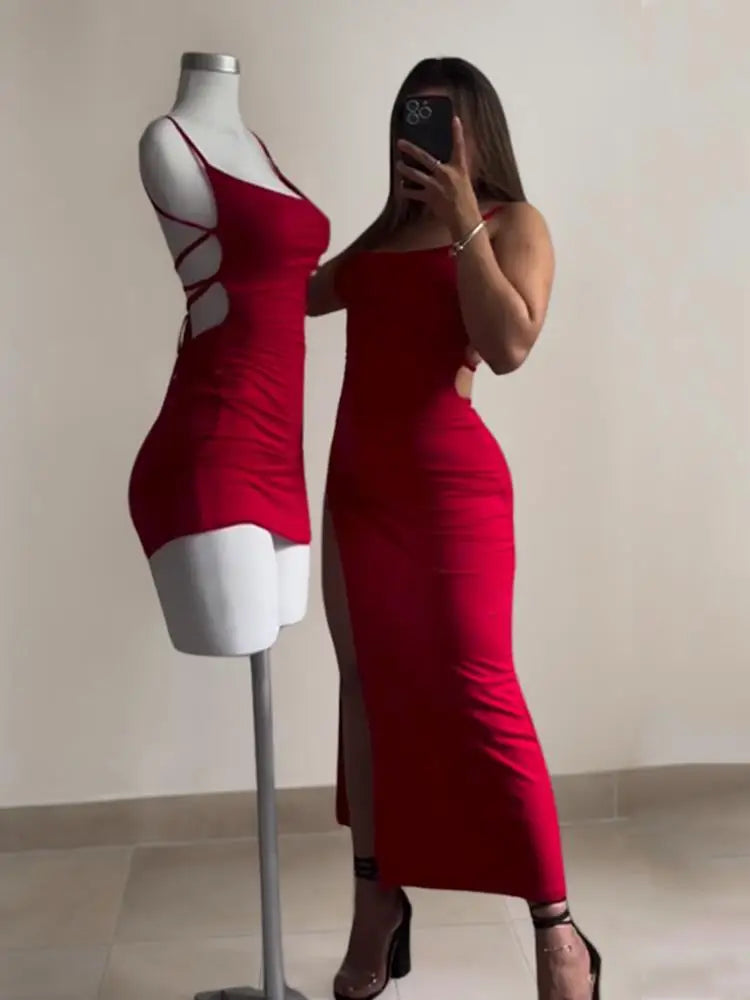 20255 explosive new dress summer high sensibility halter strap Spice Girl bag hip dress