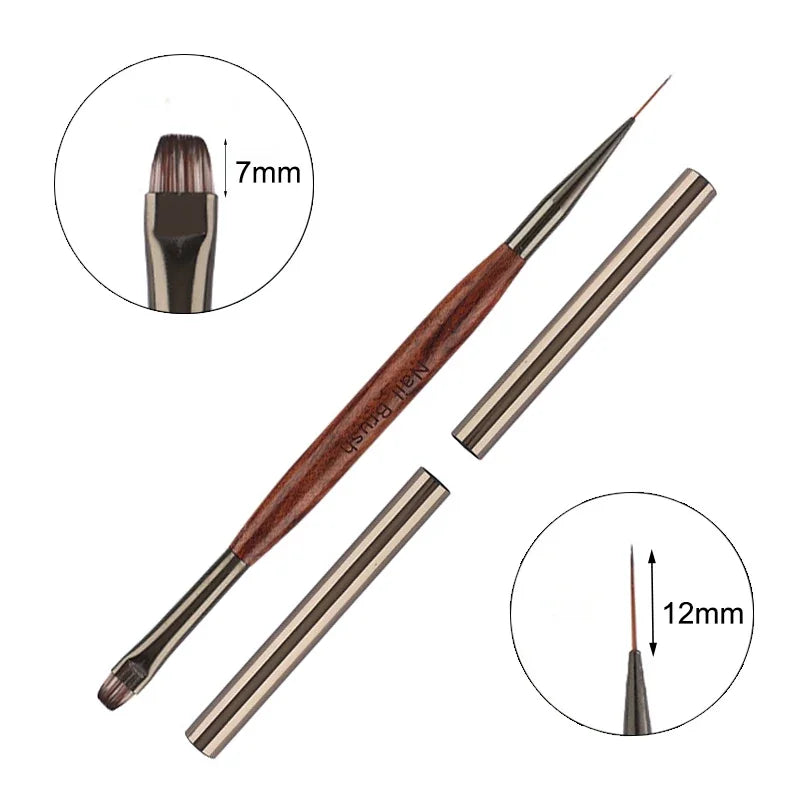 Dual End Nail Art Brush Sandalwood Lines Drawing Color Painting Phototherapy Gradient Sweeping Pen Nail Brushes Manicure Tools