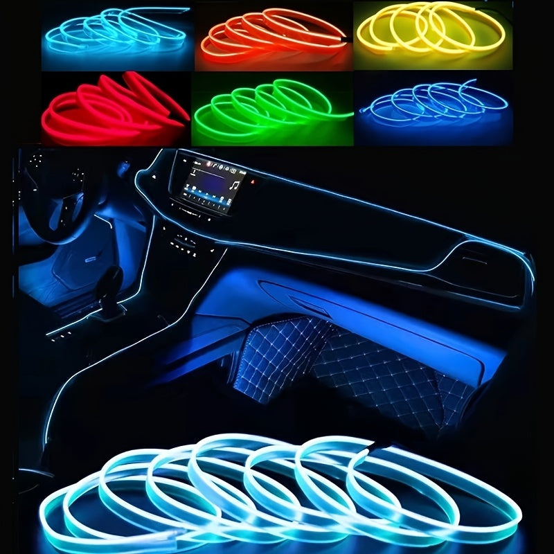 196.85inch Car Environment El Wire LED USB Flexible Neon Interior Lights Set RGB Lighting for Vehicle Decorative Accessories
