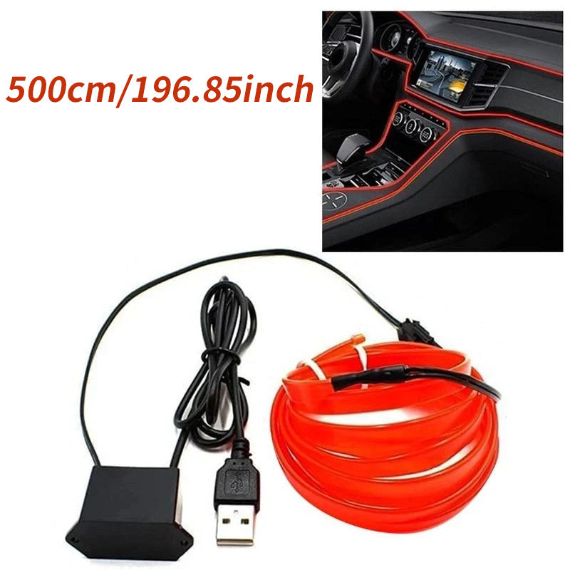 196.85inch Car Environment El Wire LED USB Flexible Neon Interior Lights Set RGB Lighting for Vehicle Decorative Accessories