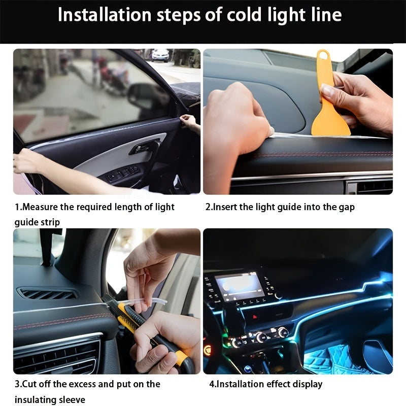 196.85inch Car Environment El Wire LED USB Flexible Neon Interior Lights Set RGB Lighting for Vehicle Decorative Accessories