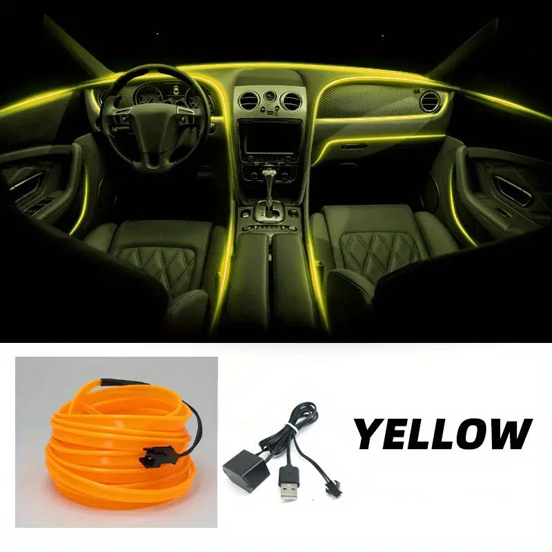 196.85inch Car Environment El Wire LED USB Flexible Neon Interior Lights Set RGB Lighting for Vehicle Decorative Accessories