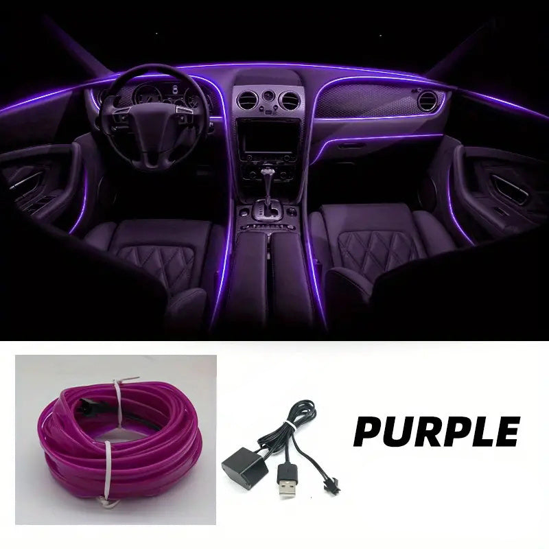 196.85inch Car Environment El Wire LED USB Flexible Neon Interior Lights Set RGB Lighting for Vehicle Decorative Accessories