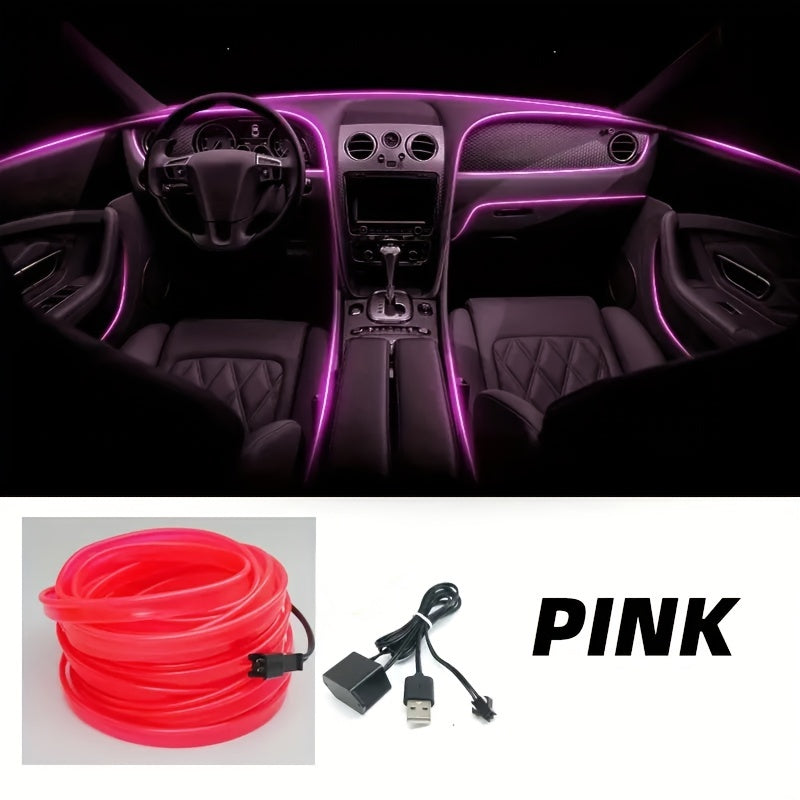 196.85inch Car Environment El Wire LED USB Flexible Neon Interior Lights Set RGB Lighting for Vehicle Decorative Accessories