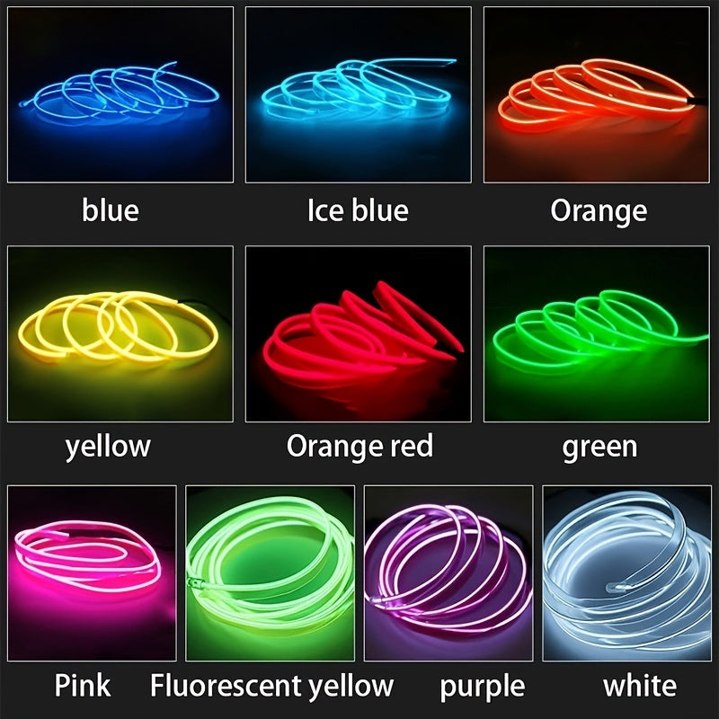 196.85inch Car Environment El Wire LED USB Flexible Neon Interior Lights Set RGB Lighting for Vehicle Decorative Accessories