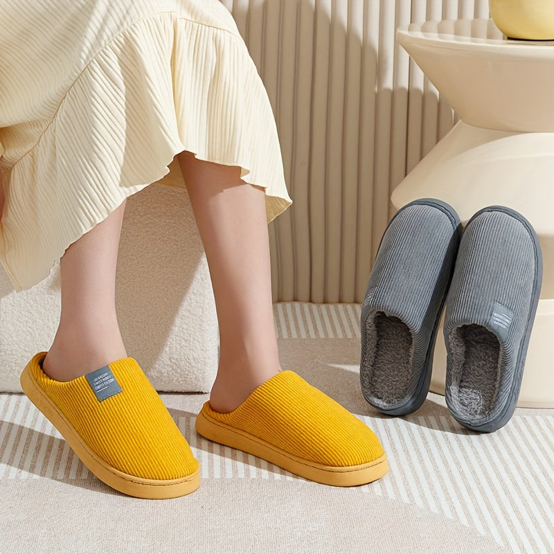 [Warm Slippers] Warm Plush Slip-On Slippers | Unisex Winter Non-Slip Rubber Sole Indoor House Shoes for Home - Multi-Color Options (Beige, Blue, Yellow, Green, Grey, Pink), Cute Slippers, Soft Texture Footwear