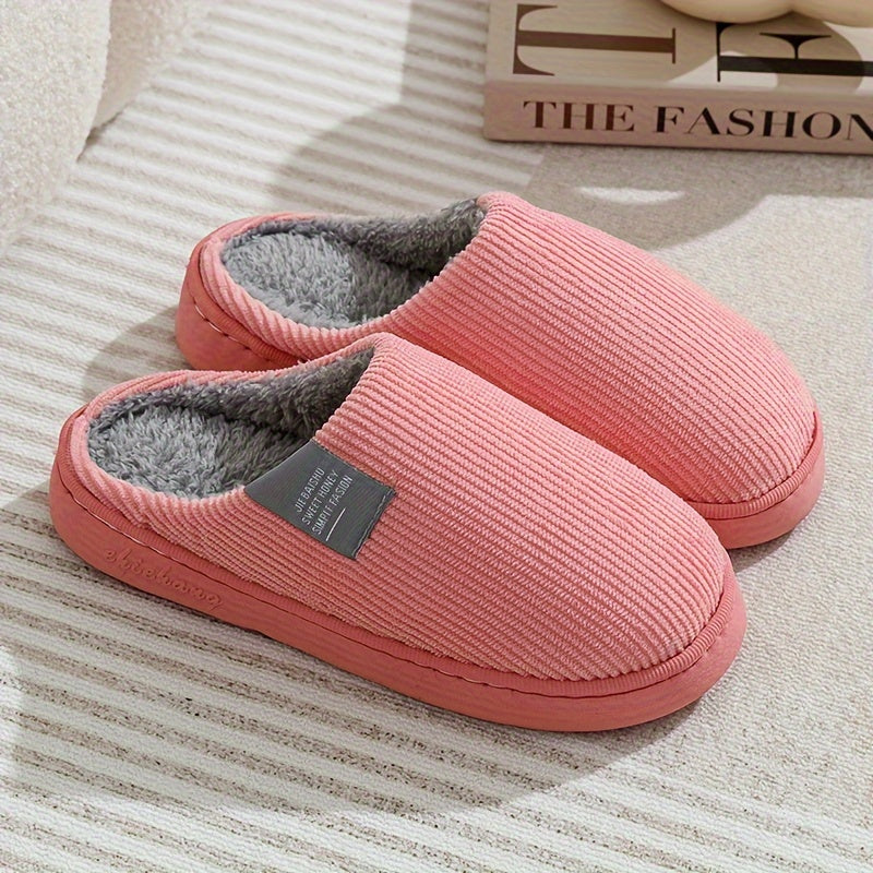 [Warm Slippers] Warm Plush Slip-On Slippers | Unisex Winter Non-Slip Rubber Sole Indoor House Shoes for Home - Multi-Color Options (Beige, Blue, Yellow, Green, Grey, Pink), Cute Slippers, Soft Texture Footwear
