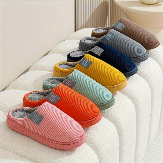 [Warm Slippers] Warm Plush Slip-On Slippers | Unisex Winter Non-Slip Rubber Sole Indoor House Shoes for Home - Multi-Color Options (Beige, Blue, Yellow, Green, Grey, Pink), Cute Slippers, Soft Texture Footwear