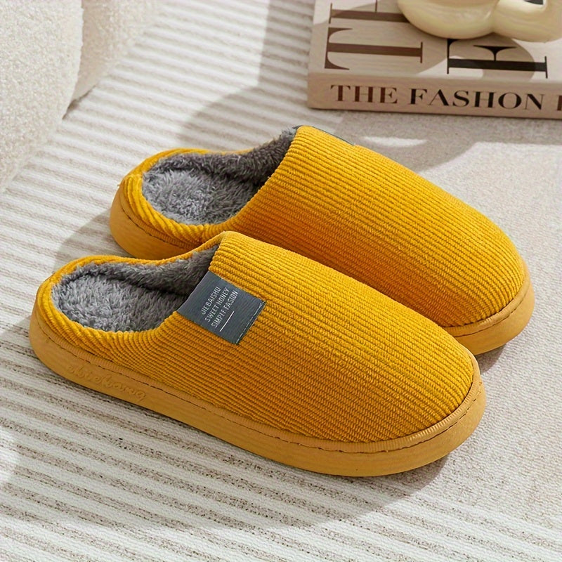 [Warm Slippers] Warm Plush Slip-On Slippers | Unisex Winter Non-Slip Rubber Sole Indoor House Shoes for Home - Multi-Color Options (Beige, Blue, Yellow, Green, Grey, Pink), Cute Slippers, Soft Texture Footwear