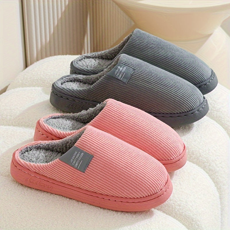 [Warm Slippers] Warm Plush Slip-On Slippers | Unisex Winter Non-Slip Rubber Sole Indoor House Shoes for Home - Multi-Color Options (Beige, Blue, Yellow, Green, Grey, Pink), Cute Slippers, Soft Texture Footwear