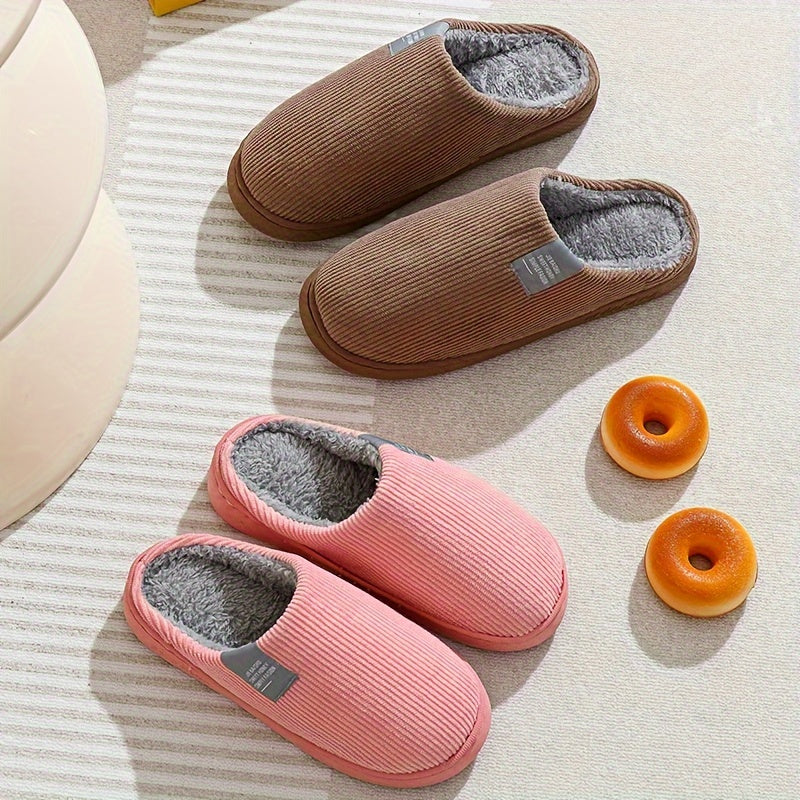 [Warm Slippers] Warm Plush Slip-On Slippers | Unisex Winter Non-Slip Rubber Sole Indoor House Shoes for Home - Multi-Color Options (Beige, Blue, Yellow, Green, Grey, Pink), Cute Slippers, Soft Texture Footwear