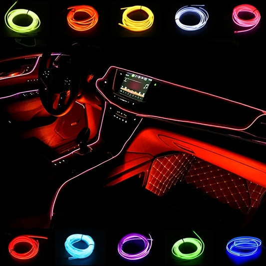 196.85inch Car Environment El Wire LED USB Flexible Neon Interior Lights Set RGB Lighting for Vehicle Decorative Accessories