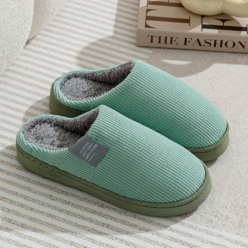 [Warm Slippers] Warm Plush Slip-On Slippers | Unisex Winter Non-Slip Rubber Sole Indoor House Shoes for Home - Multi-Color Options (Beige, Blue, Yellow, Green, Grey, Pink), Cute Slippers, Soft Texture Footwear