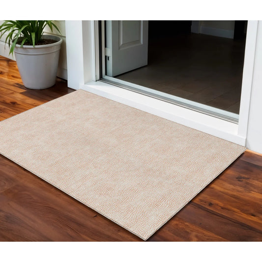 Homeroots 3' X 5' Peach And Beige Geometric Washable Indoor Outdoor Area Rug