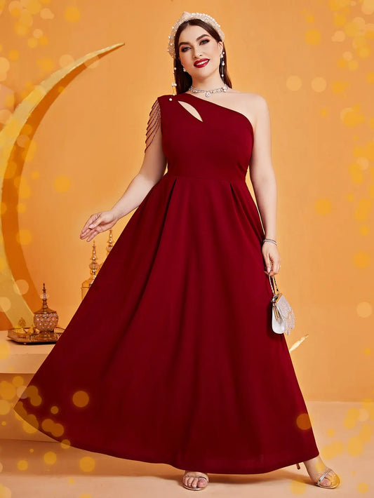 Wow! Plus Size One-Shoulder Maxi Dress – Sexy Fringe Magic for Curvy Bridesmaids! Hot Sale