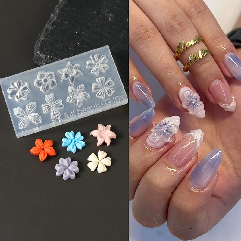 Spring Flower Petals Silicone Nail Mold Three-dimensional Floral DIY Design Manicure Template Carving Nail Art Stencil Tools