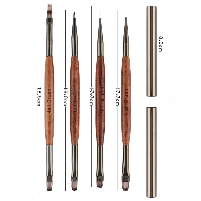 Dual End Nail Art Brush Sandalwood Lines Drawing Color Painting Phototherapy Gradient Sweeping Pen Nail Brushes Manicure Tools