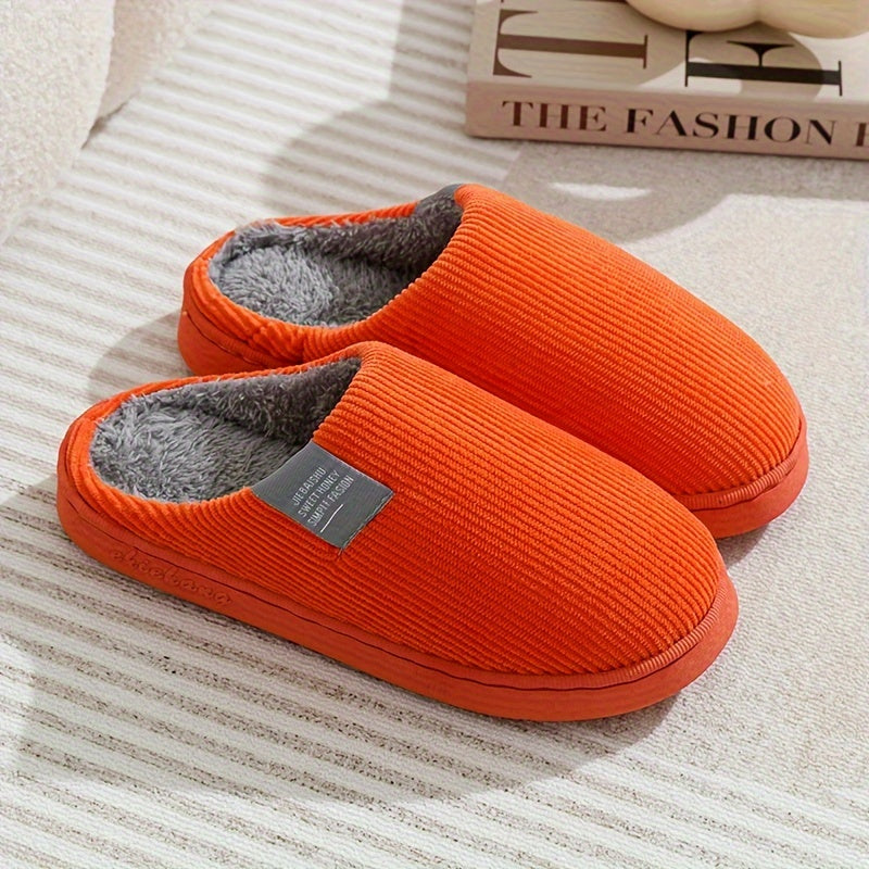[Warm Slippers] Warm Plush Slip-On Slippers | Unisex Winter Non-Slip Rubber Sole Indoor House Shoes for Home - Multi-Color Options (Beige, Blue, Yellow, Green, Grey, Pink), Cute Slippers, Soft Texture Footwear