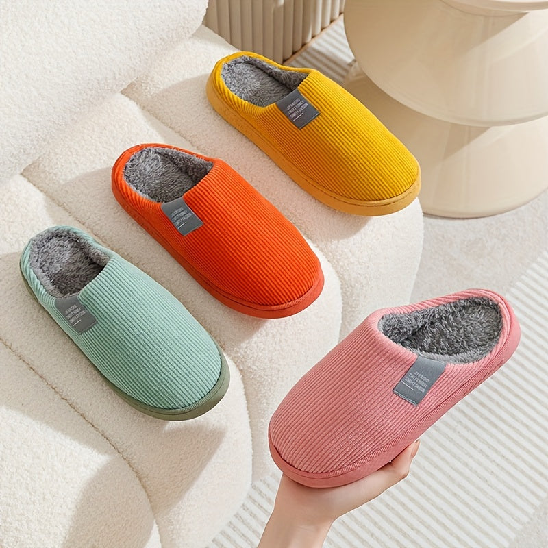 [Warm Slippers] Warm Plush Slip-On Slippers | Unisex Winter Non-Slip Rubber Sole Indoor House Shoes for Home - Multi-Color Options (Beige, Blue, Yellow, Green, Grey, Pink), Cute Slippers, Soft Texture Footwear