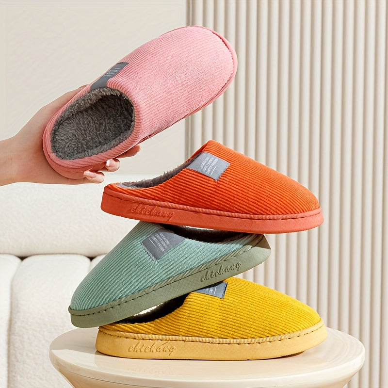 [Warm Slippers] Warm Plush Slip-On Slippers | Unisex Winter Non-Slip Rubber Sole Indoor House Shoes for Home - Multi-Color Options (Beige, Blue, Yellow, Green, Grey, Pink), Cute Slippers, Soft Texture Footwear