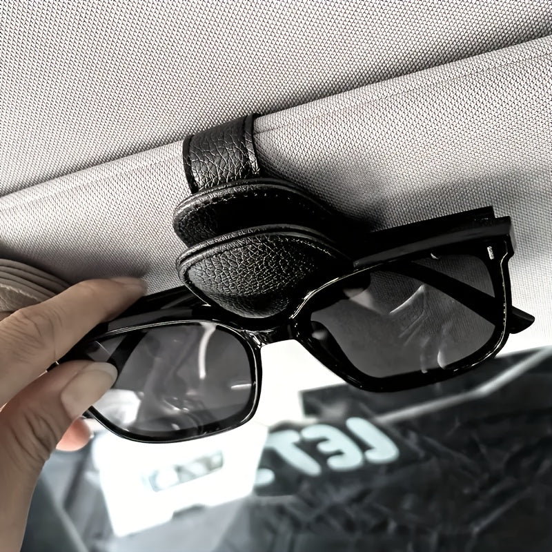 [1pcs Universal Sun Visor Glasses] 1pc Universal Car Sun Visor Glasses Clip, Pu Material, Auto Eyeglasses Holder, Vehicle Interior Accessories, Eyewear Storage Bracket