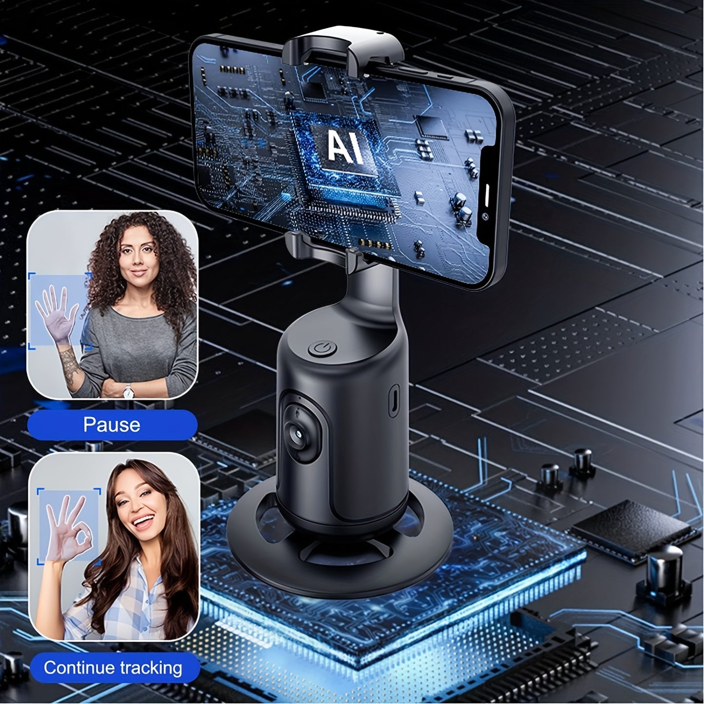 [HKXYK 360° Tripod] HKXYK 360° Rotating Face Tracking Tripod for Phone | Smart Vlogging & Streaming Holder with Rechargeable Battery, Stable Phone Mount for Live Videos, Outdoor Photography, Travel Vlogging, Modern Design,
